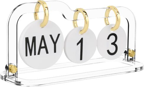 Acrylic Perpetual Desk Calendar 2023-2024 Standing Flip, Vintage Desktop Flip Calendar with Acrylic Month Date Large Display Blocks, Daily Flip Calendar for Home Office Decor Desk Accessories (Style in Kuwait