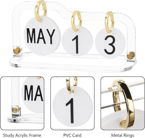 Acrylic Perpetual Desk Calendar 2023-2024 Standing Flip, Vintage Desktop Flip Calendar with Acrylic Month Date Large Display Blocks, Daily Flip Calendar for Home Office Decor Desk Accessories (Style in Kuwait