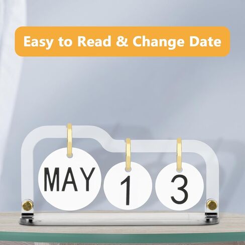 Acrylic Perpetual Desk Calendar 2023-2024 Standing Flip, Vintage Desktop Flip Calendar with Acrylic Month Date Large Display Blocks, Daily Flip Calendar for Home Office Decor Desk Accessories (Style in Kuwait