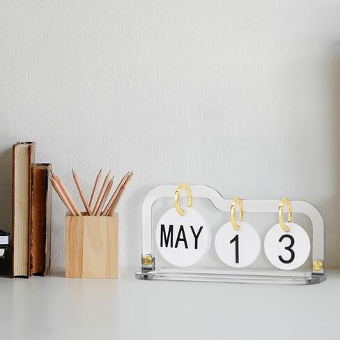 Acrylic Perpetual Desk Calendar 2023-2024 Standing Flip, Vintage Desktop Flip Calendar with Acrylic Month Date Large Display Blocks, Daily Flip Calendar for Home Office Decor Desk Accessories (Style in Kuwait