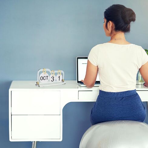 Acrylic Perpetual Desk Calendar 2023-2024 Standing Flip, Vintage Desktop Flip Calendar with Acrylic Month Date Large Display Blocks, Daily Flip Calendar for Home Office Decor Desk Accessories (Style in Kuwait