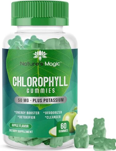 مزيل العرق الداخلي من Nature's Magic Chlorophyll Gummies، يدعم التخلص من سموم البشرة والجسم الصحي، 50 مجم بنكهة التفاح بالإضافة إلى البوتاسيوم، عضوي ونباتي... in Kuwait