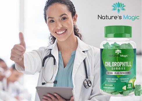 مزيل العرق الداخلي من Nature's Magic Chlorophyll Gummies، يدعم التخلص من سموم البشرة والجسم الصحي، 50 مجم بنكهة التفاح بالإضافة إلى البوتاسيوم، عضوي ونباتي... in Kuwait