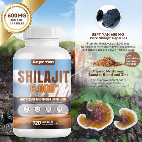 Shilajit Himalayan Capsules - Pure Himalayan Organic Supplement with Mushrooms Blend, Zinc - 2 Month Supply for Strength, Stamina, Brain & Immune Health - Shilajit for Women & Men 120 Count Vegan in Saudi Arabia