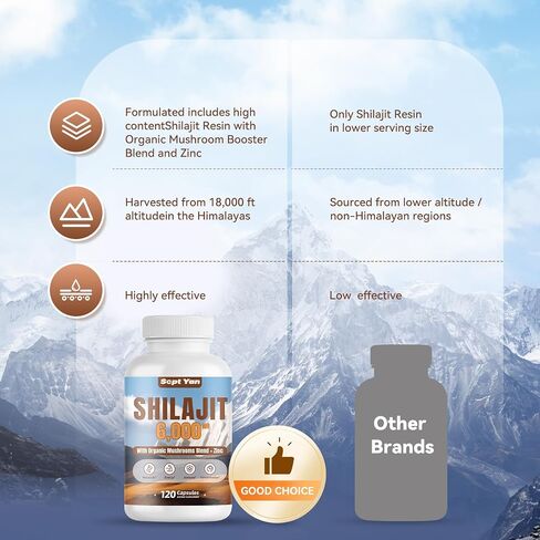 Shilajit Himalayan Capsules - Pure Himalayan Organic Supplement with Mushrooms Blend, Zinc - 2 Month Supply for Strength, Stamina, Brain & Immune Health - Shilajit for Women & Men 120 Count Vegan in Saudi Arabia