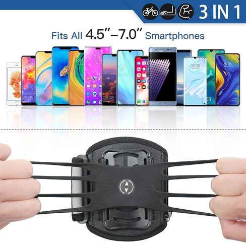 Running Phone Armband, 3 in 1 Bike Phone Mount + Running Armband + Running Phone Holder Wristband, 360° Rotatable Bicycle Phone Holder with Key & Card and Headphone Slot for 4.5''-7'' iPhone Samsung in Kuwait