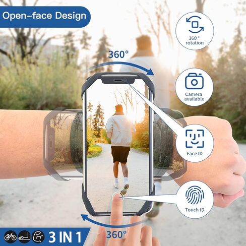 Running Phone Armband, 3 in 1 Bike Phone Mount + Running Armband + Running Phone Holder Wristband, 360° Rotatable Bicycle Phone Holder with Key & Card and Headphone Slot for 4.5''-7'' iPhone Samsung in Kuwait