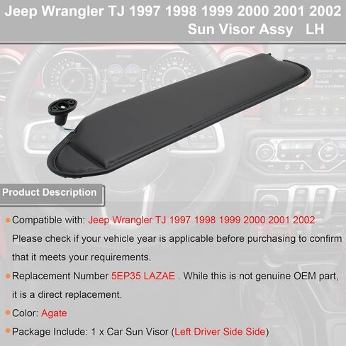 واقي الشمس للسائق الأيسر من NHILES متوافق مع Jeep Wrangler TJ 1997 1998 1999 2000 2001 2002 رقم استبدال ظلة الشمس 5EP35 LAZAE اللون: عقيق in Saudi Arabia