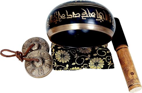 Large 5 Inch Tibetan Peace Mind Sound Singing Bowl Tingsha Cymbals Set - With Mallet and Cushion, Additional Gifts Inside - for Yoga, Meditation WITH BRASS MAZIRA FREE in Kuwait