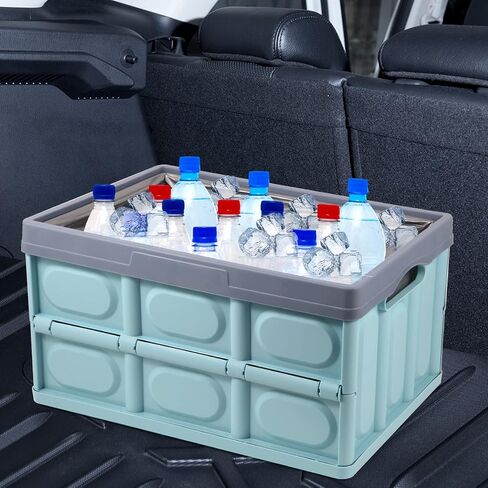 Collapsible Plastic Trunk Organizer for Car - Storage Bins with Lids for Toys Clothes, Large Foldable Durable Plastic Storage Crate for Picnic, Camping, Fishing (1 Pack, Blue) in Saudi Arabia