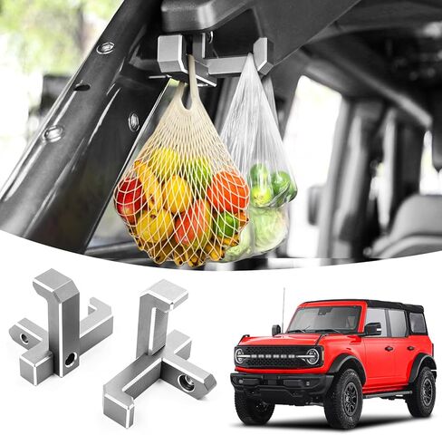 منظم ألومنيوم لحقيبة البقالة من صندوق السيارة متوافق مع ملحقات برونكو 2021 2022 2023، خطاف حامل حقيبة البقالة الخلفي تمت ترقيته من أجل برونكو 4 أبواب، منظم تخزين صندوق السيارة (على شكل T+J) in Kuwait