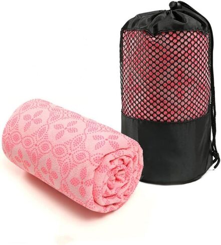 Yoga Towel, Hot Yoga Mat Towel - Sweat Absorbing Non-Slip for Hot Yoga, Pilates and Workout with Upgraded Clover-Shaped Grip Dots (72 * 24 inches, Pink) in Saudi Arabia