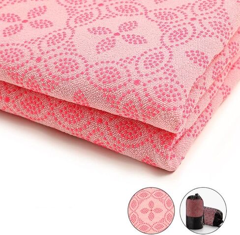 Yoga Towel, Hot Yoga Mat Towel - Sweat Absorbing Non-Slip for Hot Yoga, Pilates and Workout with Upgraded Clover-Shaped Grip Dots (72 * 24 inches, Pink) in Saudi Arabia