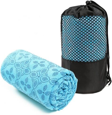 Yoga Towel, Hot Yoga Mat Towel - Sweat Absorbing Non-Slip for Hot Yoga, Pilates and Workout with Upgraded Clover-Shaped Grip Dots (72 * 24 inches, Pink) in Saudi Arabia