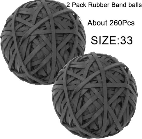 Rubber Band Ball #33 rubber bands Black 2 Pack ball About 260pcs elastic Bands for Office School Home Strong Elastic Band Loop Office Supplies rubber bands size 33 in Kuwait