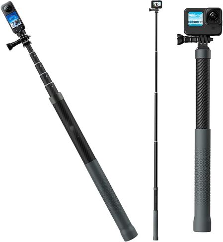 عصا سيلفي طويلة غير مرئية 120 سم/47.2 بوصة متوافقة مع GoPro 12/11/10/9/8 /Max/7/6/5، Insta 360 One R/Rs X2/X3، Osmo Action 2/3، عمود خفيف الوزن من ألياف الكربون عصا سيلفي مطورة من مونوبود in Kuwait