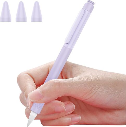 حافظة قلم رصاص من السيليكون من MoKo لقلم Apple الجيل الأول، غطاء من السيليكون خفيف الوزن لقلم Apple Pencil مضاد للانزلاق ومقبض iPad مع مشبك، 3 رؤوس، أرجواني القلقاس in Saudi Arabia