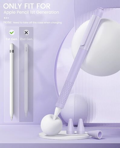 حافظة قلم رصاص من السيليكون من MoKo لقلم Apple الجيل الأول، غطاء من السيليكون خفيف الوزن لقلم Apple Pencil مضاد للانزلاق ومقبض iPad مع مشبك، 3 رؤوس، أرجواني القلقاس in Saudi Arabia