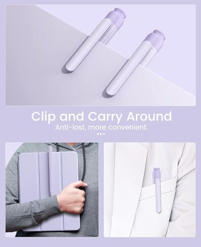 حافظة قلم رصاص من السيليكون من MoKo لقلم Apple الجيل الأول، غطاء من السيليكون خفيف الوزن لقلم Apple Pencil مضاد للانزلاق ومقبض iPad مع مشبك، 3 رؤوس، أرجواني القلقاس in Saudi Arabia