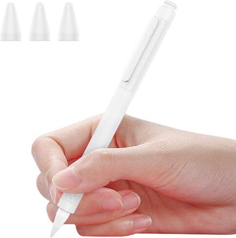 حافظة قلم رصاص من السيليكون من MoKo لقلم Apple الجيل الأول، غطاء من السيليكون خفيف الوزن لقلم Apple Pencil مضاد للانزلاق ومقبض iPad مع مشبك، 3 رؤوس، أرجواني القلقاس in Saudi Arabia