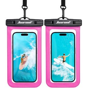 حقيبة هاتف مقاومة للماء من Hiearcool، حقيبة شاطئ مقاومة للماء متوافقة مع iPhone 16 15 14 13 Pro Max حتى 8.3 بوصة، ملحقات كاياك للهاتف المحمول IPX8، أساسيات السفر للشاطئ - شفافة - قطعتان