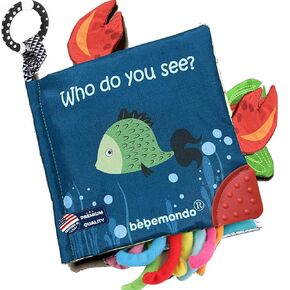 Fish Soft Baby Book Toys,Touch and Feel Cloth Crinkle Books for Babies, Infant Baby Toys 0-3-6-12-18 Months,Early Learning Education Toys,Mirror Toy,Shower Baby Gifts Christmas for Boys Girls-GIF Box