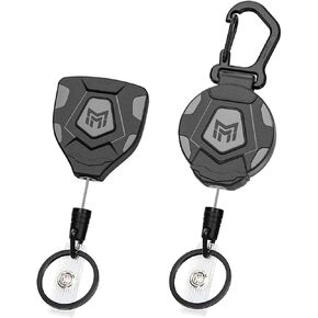 MNGARISTA Heavy Duty Retractable Keychain, Belt Clip Ver. & Carabiner Ver., 9 oz Retraction, 31.5" Steel Rope, Tactical ID Badge Reel with Key Chain Retractor, 2-Pack