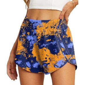 PrinStory Women's Running Shorts Summer High Waisted Quick Dry Athletic Work Out Gym Zipper Pocket Shorts with Liner