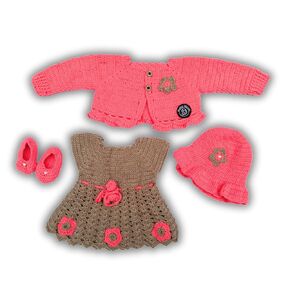 Handmade Crochet Girls Frock Jacket Sweater with Cap & Shoes for Wedding Birthday Photography Baby Showers New Born 0M-3Y (12 Months - 24 Months, PINK-GREY)