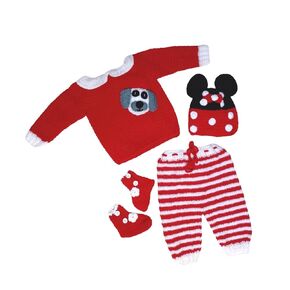 Handmade Crochet Pyjamas Cap Sweater with Shoe for Boys & Girls for Wedding Birthday Party Photography Baby Showers New Born 0M-2Y (6 Months - 12 Months, RED)