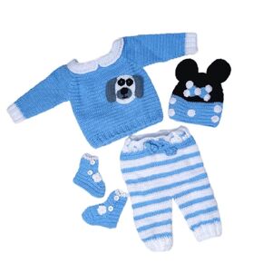 Handmade Crochet Pyjamas Cap Sweater with Shoe for Boys & Girls for Wedding Birthday Party Photography Baby Showers New Born 0M-2Y (6 Months - 12 Months, SKY)
