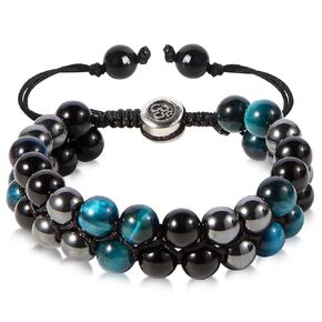 Triple Protection Bracelet - for Protect & Balance - Energy Crystal Handmade Bracelets for Men - Bring Good Luck & Prosperity, Tiger Eye Black Onyx and Lava Rock Jewelry Natural Stone Healing Bracelet