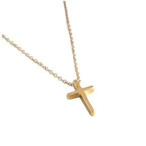 Gold Cross Necklaces for Women, 14k Gold Filled Chain, Dainty Tiny Small Pendant, Austin Down to Earth, Christian Gift for Baptism Confirmation Graduation (16-18 inches, adjustable)