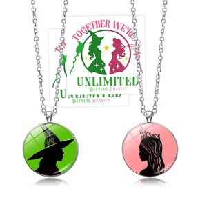 2PCS Wicked Necklace with Cards, Bff Necklace for 2 Cute Jewelry for Women, Wicked Merch Accessories Gifts