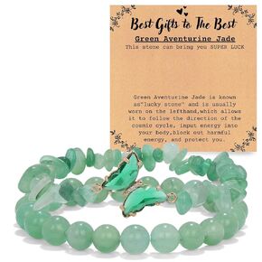 Green Aventurine Jade Bracelet for Women - Butterfly Charm Jade Stone Jewelry, Positive Energy Good Luck,Healing Crystal for Wealth Money