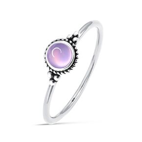 Mini Natural Black Obsidian Stone Ring,Retro Sterling Silver Tiny Real Crystal Stacking Thin Ring,Antique Cute Dainty Small Round Gemstone Ring Jewelry for Women (B06_Black Obsidian, 6)