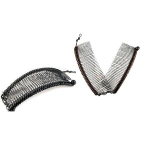 Stretch Banana clips (2-Pack) - Hair Combs for Thick or Natural Hair - Comfortable all-day hold for updo hairstyles (Large, Brown Satin Cord wrap and White faux Pearl bead)