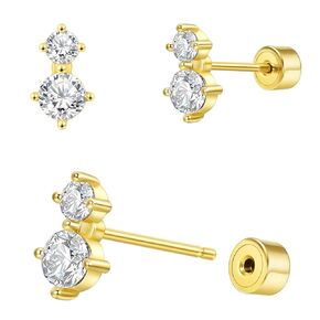 Cartilage Earrings for Women, Push-in Threadless Falt Back Earrings 14K Gold Plated Stud Earrings Dainty Small CZ Pearl Opal Hypoallergenic Surgical Steel Earrings for Helix Piercing (Dangle CZ, Gold)