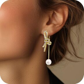 أقراط القوس اللؤلؤة للنساء أقراط القوس الكريستالية ، وأقراط الذهب الذهب 14 كيلو ، أقراط القوس ، أقراط عيد الميلاد لأقراط لعيد الميلاد ، هدايا مجوهرات عطلة عيد الميلاد للنساء in Kuwait