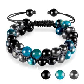 Tiger Eye Bracelet, MIDON Triple Protection Bracelet for Men Women, Handmade Tiger Eye Beads Hematite and Black Obsidian Jewelry Natural Stone Healing Energy Crystal Bracelets