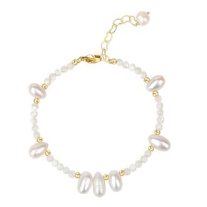 Natural Freshwater Pearl Bracelet for Women, Natural Freshwater Pearl Bracelet Jewelry, Open Bracelet, Lucky Pearl Jewelry Bracelet for Mom and Lover (14K Gold Plated)