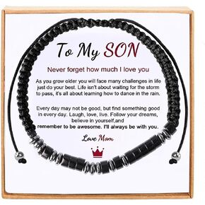 To My Son Bracelet from Mom,Morse Code Bracelets with Engraved Wallet Card,Adjustable Handmade Mens Beaded Bracelets easter basket stuffers in Saudi Arabia