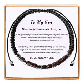 To My Son Bracelet from Mom,Morse Code Bracelets with Engraved Wallet Card,Adjustable Handmade Mens Beaded Bracelets easter basket stuffers