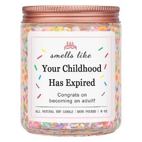 Homsolver 18th Birthday Gifts for Girls Boys, Birthday Candles Gifts for 18 Year Old Girls Boys, Your Childhood Has Expired Handmade Candles (Vanilla Birthday Cake Scent with Sprinkles)