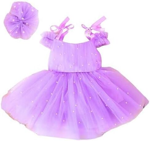 Baby Tulle Dress Ball Gown - Toddler First Birthday Party Outfit - One Shoulder Dress with Pearls - Off-Shoulder Style for Baby Girls - Elegant Tulle Gown for Weddings & Special Occasions in Kuwait