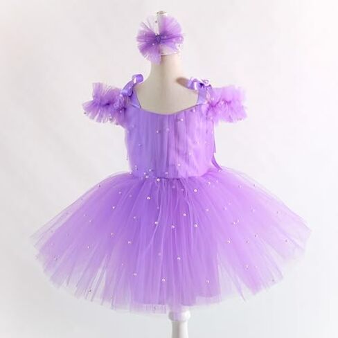 Baby Tulle Dress Ball Gown - Toddler First Birthday Party Outfit - One Shoulder Dress with Pearls - Off-Shoulder Style for Baby Girls - Elegant Tulle Gown for Weddings & Special Occasions in Kuwait