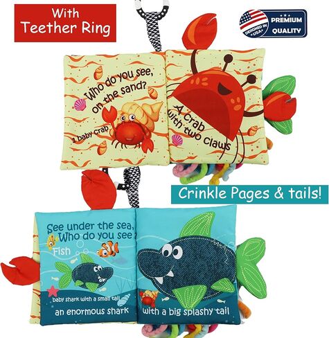Fish Soft Baby Book Toys,Touch and Feel Cloth Crinkle Books for Babies, Infant Baby Toys 0-3-6-12-18 Months,Early Learning Education Toys,Mirror Toy,Shower Baby Gifts Christmas for Boys Girls-GIF Box in Kuwait