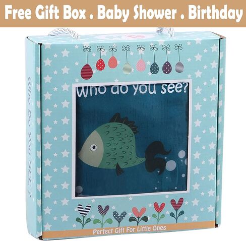 Fish Soft Baby Book Toys,Touch and Feel Cloth Crinkle Books for Babies, Infant Baby Toys 0-3-6-12-18 Months,Early Learning Education Toys,Mirror Toy,Shower Baby Gifts Christmas for Boys Girls-GIF Box in Kuwait