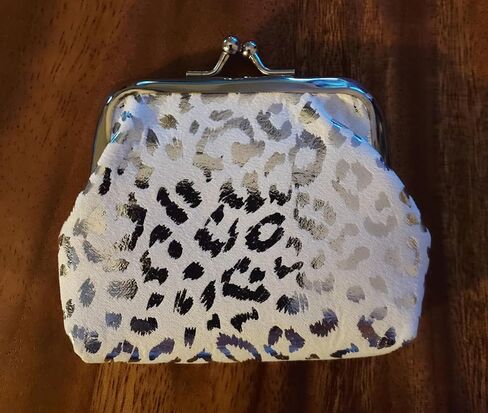 Vintage Design Kiss Snap Closure Coin Purse, Fits in Purse (Pink Leopard Print) in Kuwait