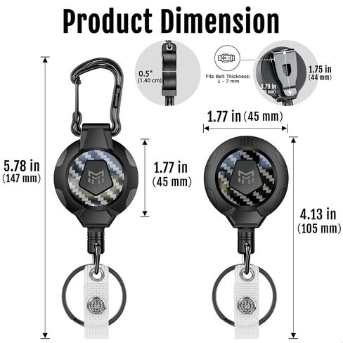MNGARISTA Heavy Duty Retractable Keychain, Belt Clip Ver. & Carabiner Ver., 9 oz Retraction, 31.5" Steel Rope, Tactical ID Badge Reel with Key Chain Retractor, 2-Pack in Saudi Arabia
